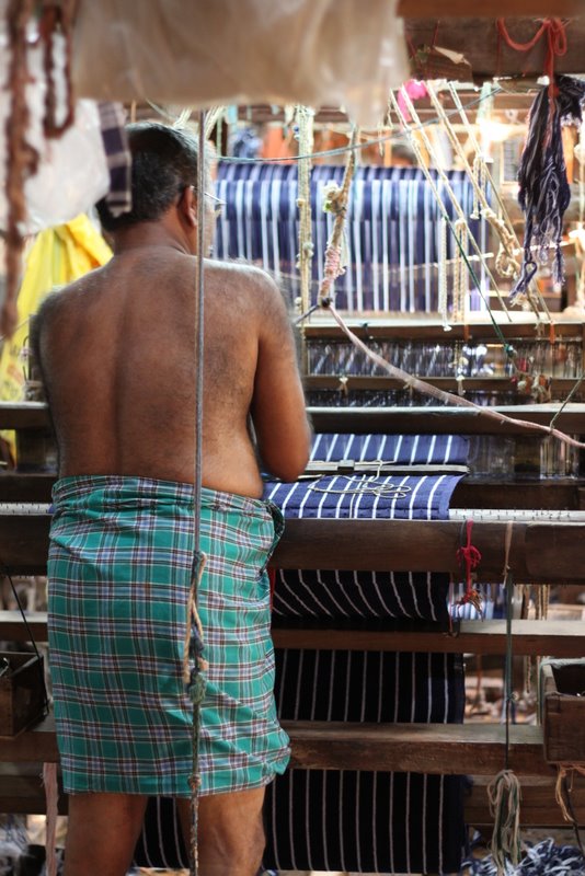 Weaving towels.